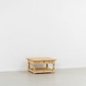 Masuta de cafea Rustic Flame cu 2 sertare, Lemn masiv rustic, 80 x 80 x 45 cm - Img 4