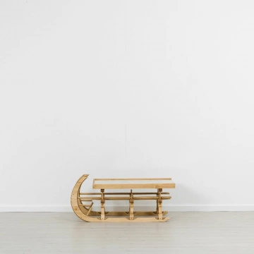 Masuta model tip sanie Rustic Chalet cu sculptura, Lemn masiv rustic, 114 x 59 x 50 cm - Img 4