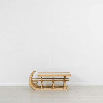Masuta model tip sanie Ursul Carpatin, cu sculptura, Lemn masiv rustic, 114 x 59 x 50 cm - Img 4
