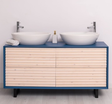 Mobilier de baie dublu lemn masiv Pianno cu 4 sertare, 150 x 50 x 76 cm - Img 4
