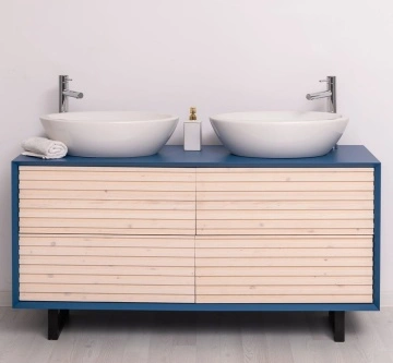 Mobilier de baie dublu lemn masiv Pianno cu 4 sertare, 150 x 50 x 76 cm - Img 4