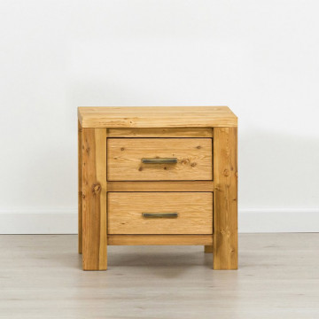 Noptiera cu 2 sertare Colibri, Lemn masiv rustic, 45 x 38 x 45 cm - Img 1