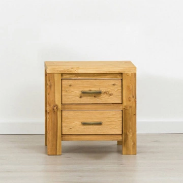 Noptiera cu 2 sertare Colibri, Lemn masiv rustic, 45 x 38 x 45 cm