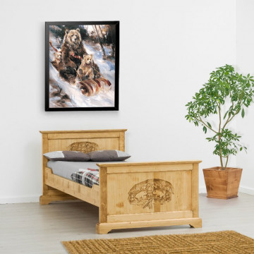 Pat lemn masiv rustic Ursul Carpatin, 90 x 200 cm - Img 1