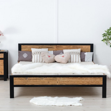 Pat Rustic Loft , Lemn masiv rustic, 90 cm, 140 cm, 160 cm sau 180 x 200 cm - Img 5
