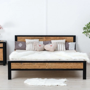 Pat Rustic Loft , Lemn masiv rustic, 90 cm, 140 cm, 160 cm sau 180 x 200 cm - Img 5