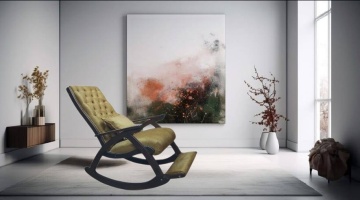 Scaun Balansoar Lemn Masiv Agapia, tapiterie catifelata Galben mustar, 100 x 72 x 110 cm - Img 2