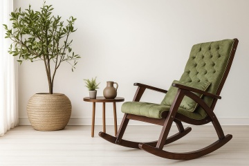 Scaun Balansoar Lemn Masiv Agapia, tapiterie catifelata Olive, 100 x 72 x 110 cm - Img 1