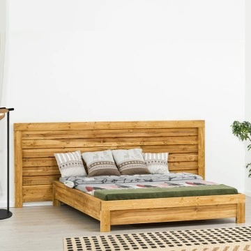 Set mobila dormitor pat 160 x 200 cm cu tablie mare si 2 noptiere Colibri, Lemn masiv rustic - Img 2