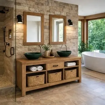 Set Mobilier baie Sierra, Masca de baie + 2 Oglinzi lemn masiv pin