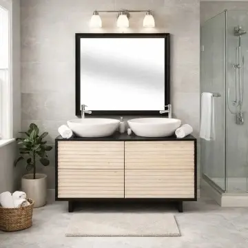 Set Mobilier de Baie dublu Pianno, masca pentru doua lavoare + oglinda 150 x 50 x 76 cm