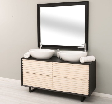 Set Mobilier de Baie dublu Pianno, masca pentru doua lavoare + oglinda 150 x 50 x 76 cm - Img 5