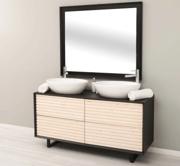 Set Mobilier de Baie dublu Pianno, masca pentru doua lavoare + oglinda 150 x 50 x 76 cm - Img 5
