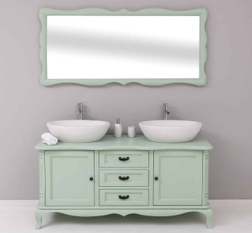 Set Mobilier de Baie Lemn Masiv Shabby Rustic, Oglinda + Masca 2 lavoare, 2 usi si 3 sertare - Img 1
