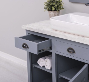 Set mobilier de baie Ohanna lemn masiv, masca de baie + oglinda, 120 x 51 x 175 cm - Img 4