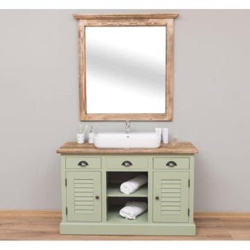 Set mobilier de baie Ohanna lemn masiv, masca un lavoar + oglinda, 120 x 51 x 75 cm