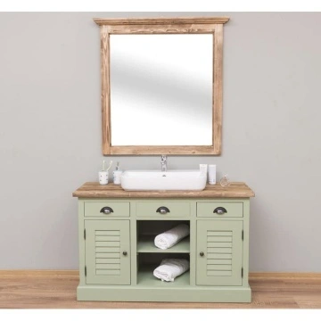 Set mobilier de baie Ohanna lemn masiv, masca un lavoar + oglinda, 120 x 51 x 75 cm
