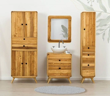 Set mobilier de baie Sahara, 4 piese, Lemn masiv rustic - Img 2