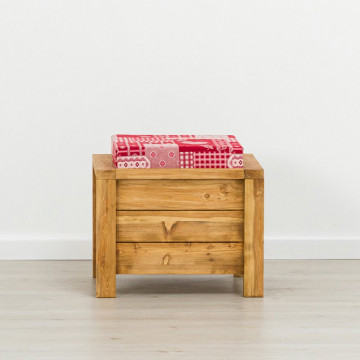 Taburet Pouf Colibri cu lada depozitare, Lemn masiv rustic, 52 x 48 x 40 cm - Img 2