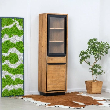 Vitrina Lemn masiv Mexicana, 1 usa sticla, 1 usa si 1 sertar, 60 x 40 x 200 cm