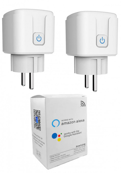 Set 2 prize SmartPlug® Wi-Fi, Max 20A, monitorizare consum energie, compatibil SmartLife, Tuya, Google, Alexa