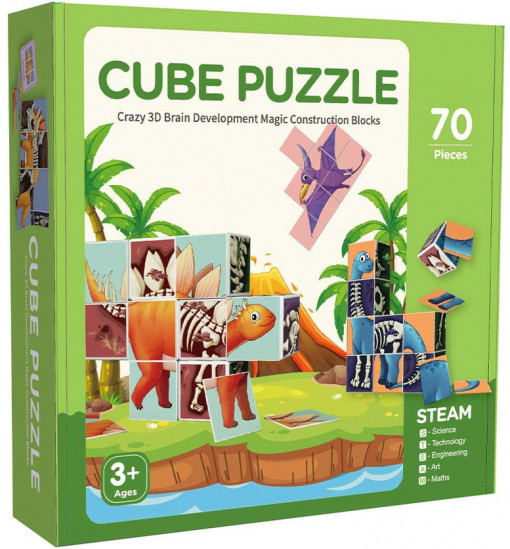 Set de constructie magnetic educational QuTek Dino cu carduri de invatare