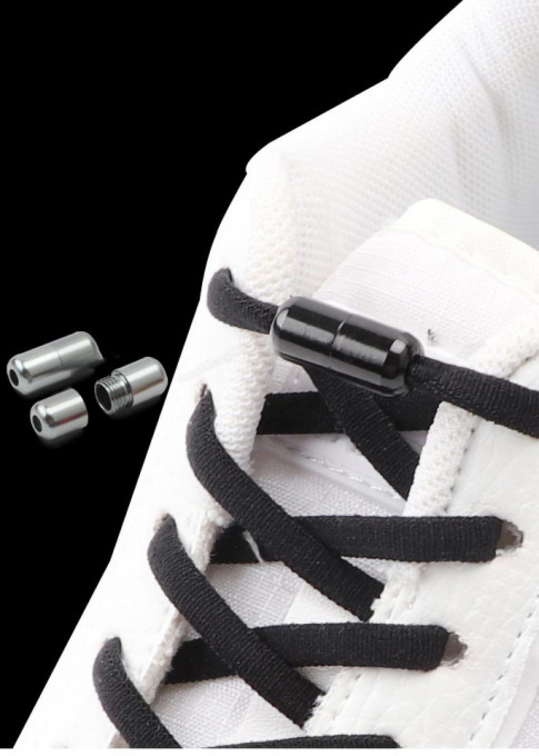 Sireturi Elastice cu sistem NO TOUCH cu Capsula Metalica, Qutek, Rotunde, Negru