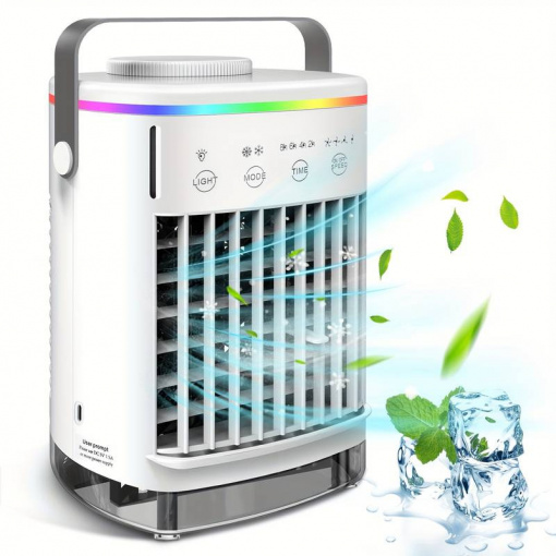 Aparat de Aer Conditionat Portabil 4 in 1 Qutek®, Iluminare Led-7 Culori, Purificare si Umidificare Aer, 700 ml, 4 Viteze, Usb