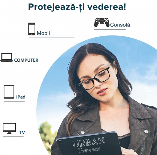 Ochelari protectie calculator, anti lumina albastra, UV400, cu coc, saculet si laveta