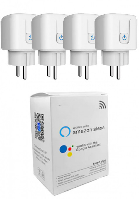 Set 4 prize SmartPlug® Wi-Fi, Max 20A, monitorizare consum energie, compatibil SmartLife, Tuya, Google, Alexa