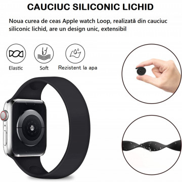 Curea silicon LQT solo loop , pentru Apple Watch 3/2/1, Apple Watch 7/6/5/4/3 Display 42/44/45 mm, Negru - Img 2