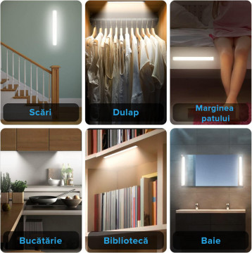 Set 2 lampi LED inteligenta cu senzor QuTek®, portabila, senzor miscare si mana, acumulator, din aluminiu, 2 moduri lucru, 32cm, argintiu - Img 8