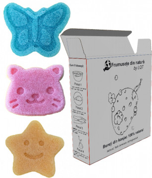 Set 3 Bureți Konjac Naturali pentru Curățare și Exfoliere Ten