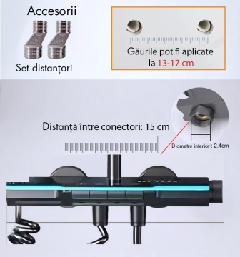 Set de dus QUTEK DeLuxe cu para dreptunghiulara, afisaj digital, iluminare led, montare perete, 4 functii de curgere a apei, dus tip ploaie, dus de mana, design modern, sistem de dus, crom - Img 8