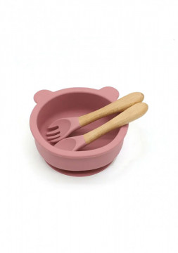 Set hranire bebelusi si copii QuTek, pentru diversificare din silicon BPA free, 6+ luni, farfurie, bol, bavetica, tacamuri, canuta cu pai, roz - Img 6