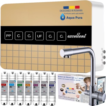 Sistem Aqua Pura 7 stadii casnic – ultrafiltrare + remineralizare pentru bucătărie