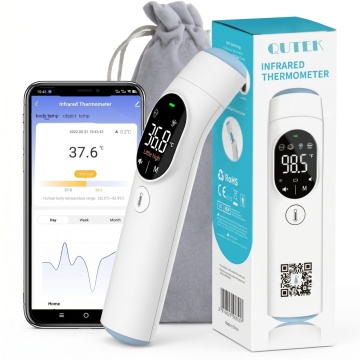 Termometru inteligent QuTek™, cu Infrarosu, Bluetooth, Non-contact, Masurare Temperatura Frunte, Ureche si Obiecte, Display LED, Stocare Memorie + Alarma Sonora, Husa Protectie inclusa, aplicatie dedicata, pentru Copii si Adult
