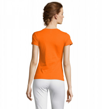 Tricou Simplu Femei, Model Elegant, 100% bumbac, portocaliu - Img 3