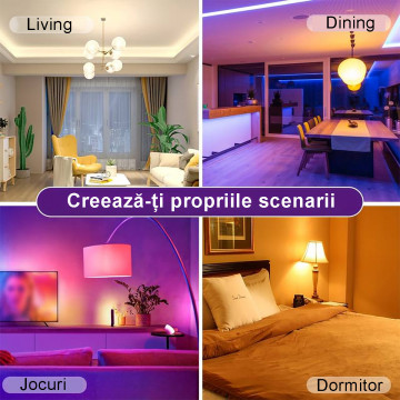 Bec LED RGB inteligent, Wi-Fi, E27, 10W, 810 lm, lumina alba si colorata, control vocal, compatibil Google Assistant, Amazon Alexa, QUTEK - Img 8