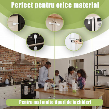 Set 10 Siguranțe pentru Copii și Bebeluși QUTEK, Blocator Multi-Suprafețe (Sertare, Uși, Frigider), Ajustabile, Adeziv 3M, Alb - Img 4
