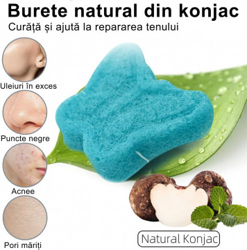 Bureți Konjac colorați (alb, negru cu cărbune, verde) pentru diferite tipuri de ten.