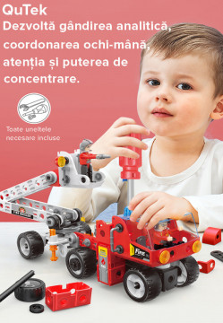 Set educational 187 piese Echipa de Interventie, Pompieri, STEM, Demontabil, cu Surubelnita, Instructiuni si Cutie de Depozitare Qutek - Img 5