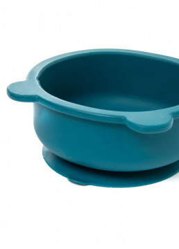 Set hranire bebelusi si copii QuTek, pentru diversificare din silicon BPA free, 6+ luni, farfurie, bol, bavetica, tacamuri, canuta cu pai, albastru marin - Img 4
