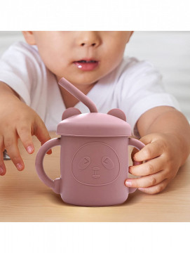 Set hranire bebelusi si copii QuTek, pentru diversificare din silicon BPA free, 6+ luni, farfurie, bol, bavetica, tacamuri, canuta cu pai, roz - Img 7
