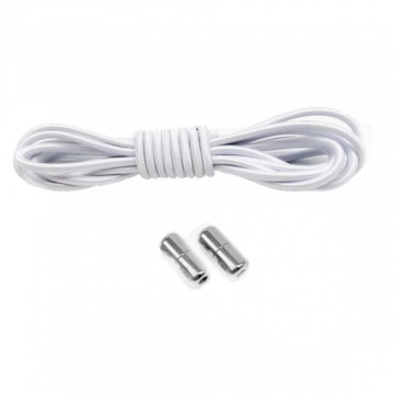 Sireturi Elastice cu sistem NO TOUCH cu Capsula Metalica, Qutek, Rotunde, Alb - Img 4