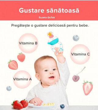 Suzeta silicon moale diversificare hrana, pentru fructe si legume, QuTek, albastru - Img 5