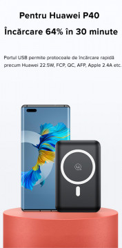 Baterie externa LQT Fortis-173, 10.000 mAh, cu incarcare wireless fast charge PB64 QC3.0+PD22.5W pentru iPhone, Samsung,Huawei,Xiaomi - Img 5