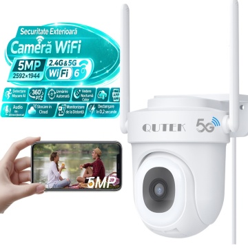 Camera Supraveghere WiFi Exterior/Interior QUTEK Guardian 5MP PTZ 360°, Night Vision Color, Auto Tracking, IP66, Audio Bidirectional