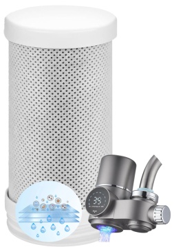 Cartus filtrant, rezerva, pentru filtru de apa robinet cu afisaj digital, Ideal pentru bucatarie si bai, 7 straturi filtrare, elimina impuritatile, trateaza apa, reduce clorul, gustul, mirosul, QUTEK - Img 1