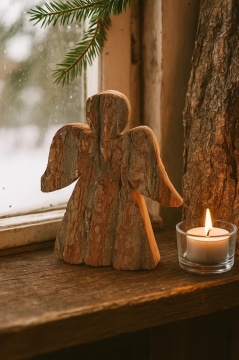 Decorațiune Înger din Scoarță de Lemn Natural, Stil Rustic, 19x23x4 cm